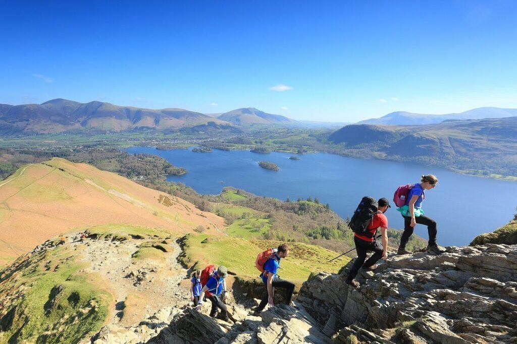 Group of hikers climbing at Keswick Mountain Festival