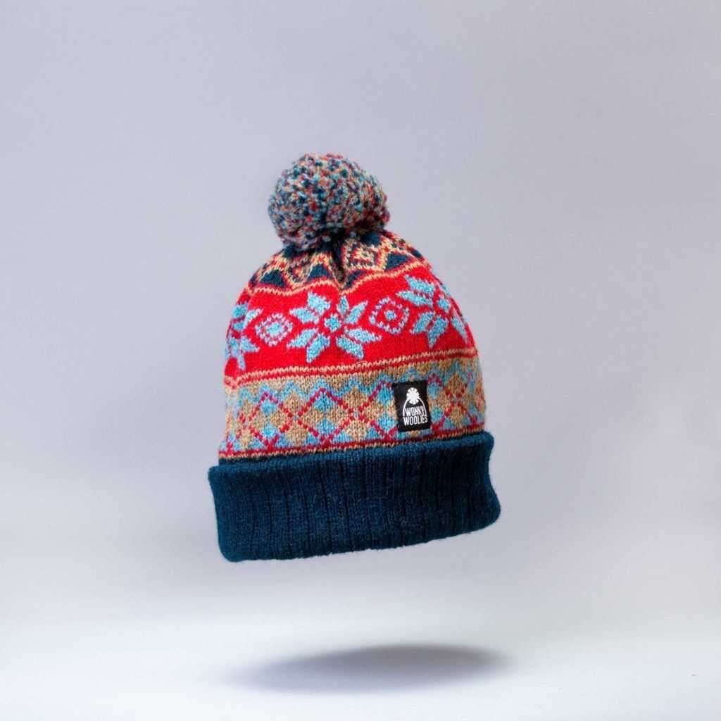 Argyle Coast bobble hat knit with wool.