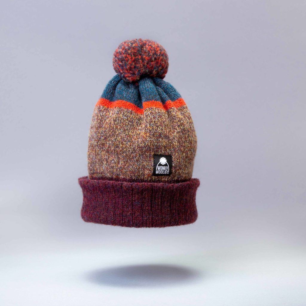 Yair Sunset bobble hat knit with wool.